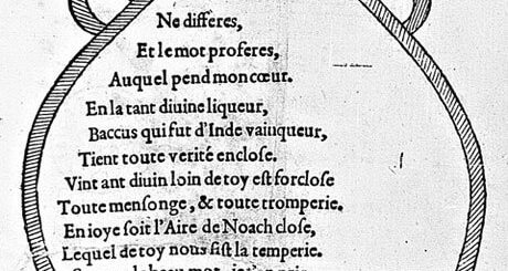 « la Dive Bouteille » de Francois Rabelais. Illustration du Cinquiesme et dernier livre des faicts et dicts héroïques du bon Pantagruel, 1565.
