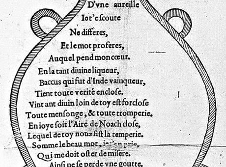 « la Dive Bouteille » de Francois Rabelais. Illustration du Cinquiesme et dernier livre des faicts et dicts héroïques du bon Pantagruel, 1565.